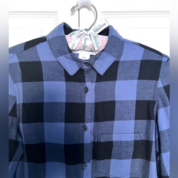 NWT H & M  L.O.G.G. Blue & Black Checked Cotton Long Sleeve Plaid Shirt-Size 2 - Picture 3 of 9